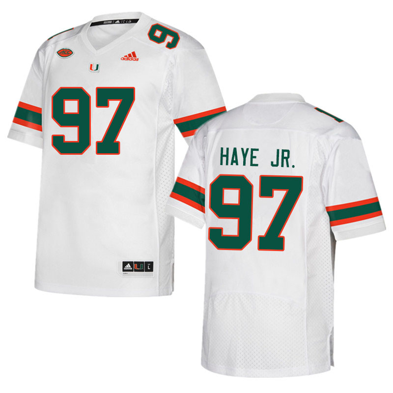 Men #97 Allan Haye Jr. Miami Hurricanes College Football Jerseys Sale-White - Click Image to Close